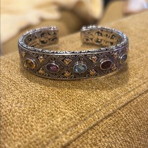 Robert Manse Elegant Silver Multicolor Gemstone Cuff Bracelet